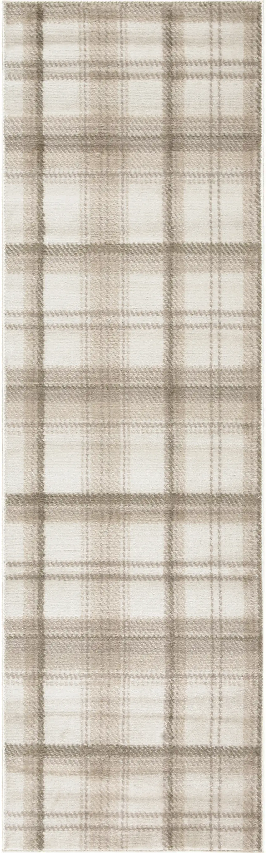 12' Ivory Plaid Power Loom Runner Rug Photo 2