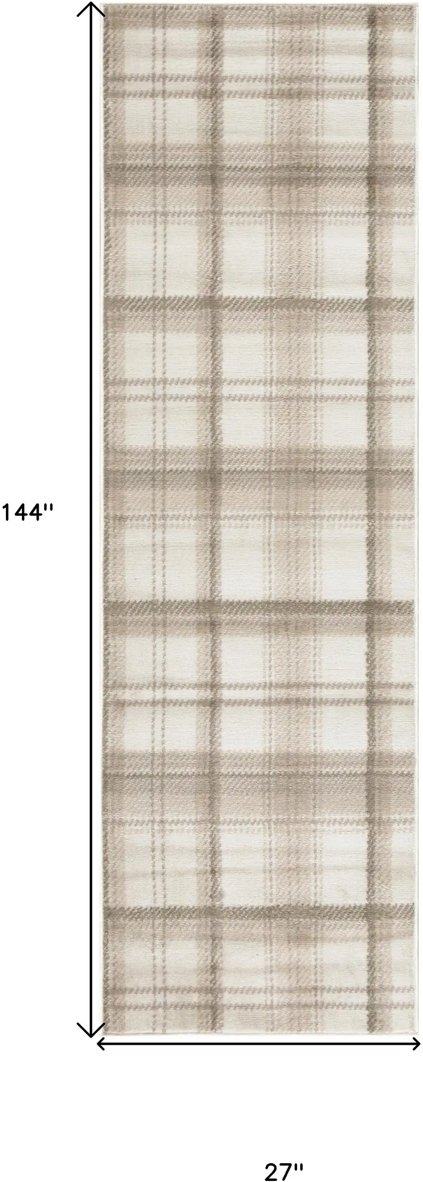 12' Ivory Plaid Power Loom Runner Rug Photo 3