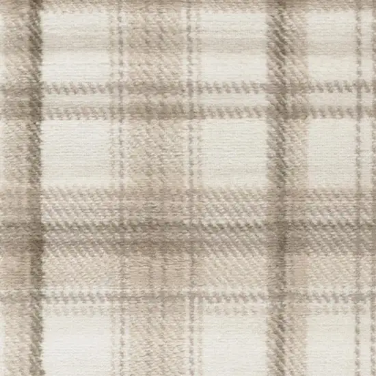 12' Ivory Plaid Power Loom Runner Rug Photo 3
