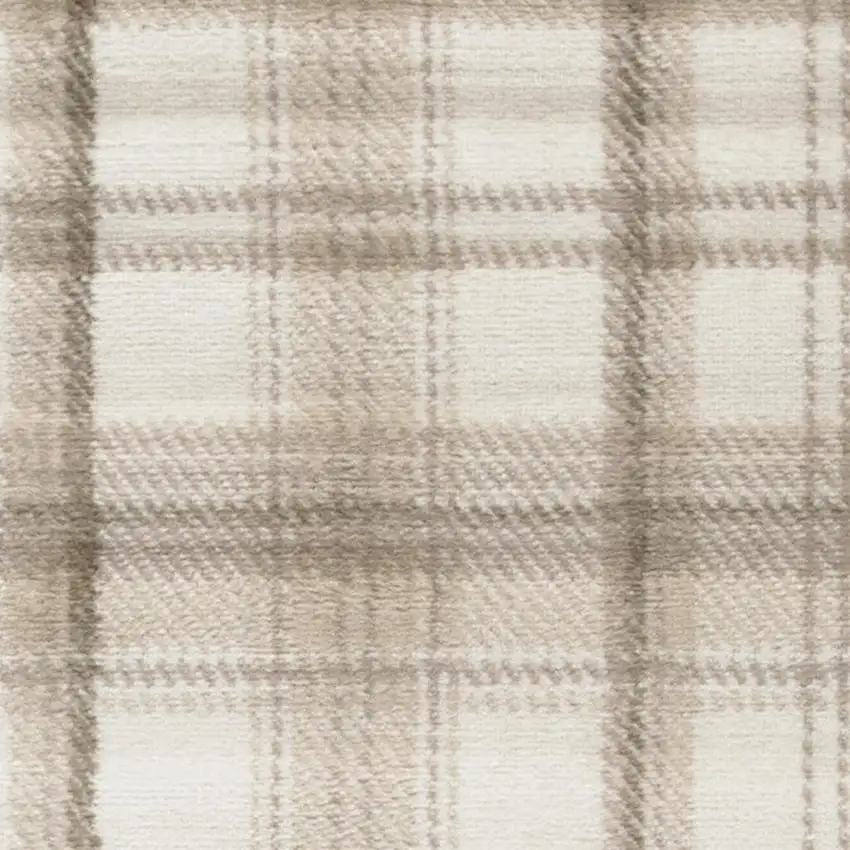 12' Ivory Plaid Power Loom Runner Rug Photo 3