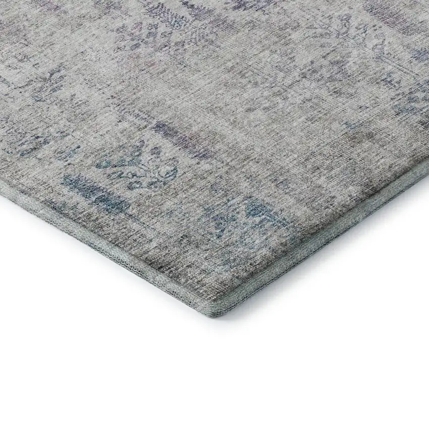 8' Ivory Purple And Blue Floral Washable Round Rug With UV Protection Photo 5