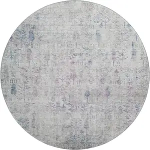 Photo of 8' Ivory Purple And Blue Floral Washable Round Rug With UV Protection