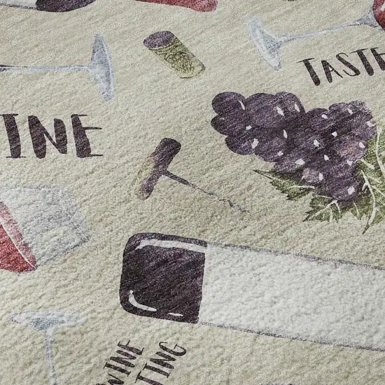 8' Ivory Purple And Green Geometric Washable Round Rug With UV Protection Photo 8