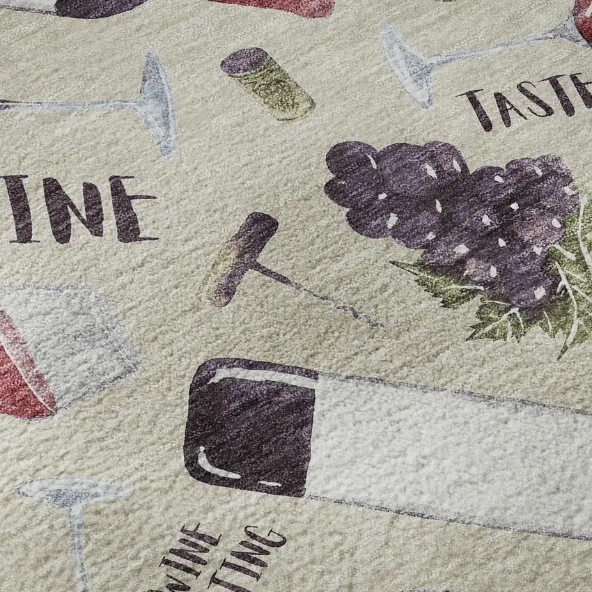 8' Ivory Purple And Green Geometric Washable Round Rug With UV Protection Photo 8