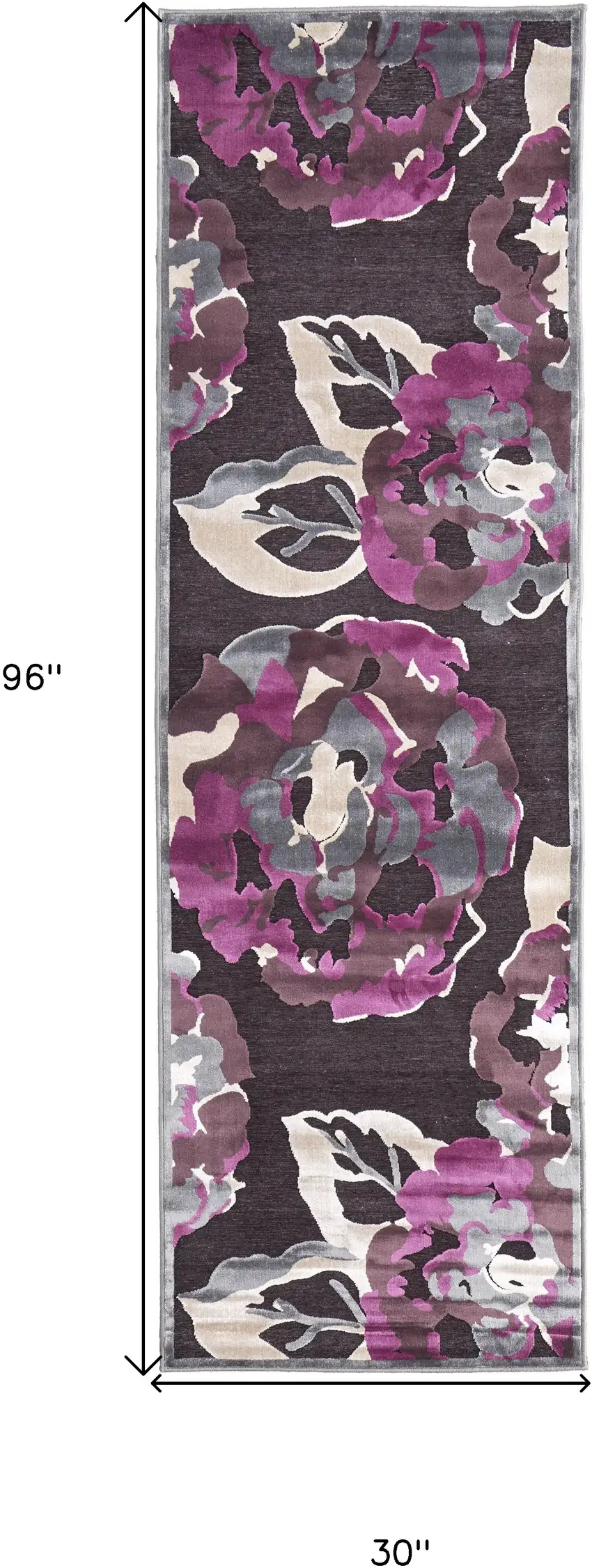 8' Ivory Purple and Taupe Floral Power Loom Runner Rug Photo 3