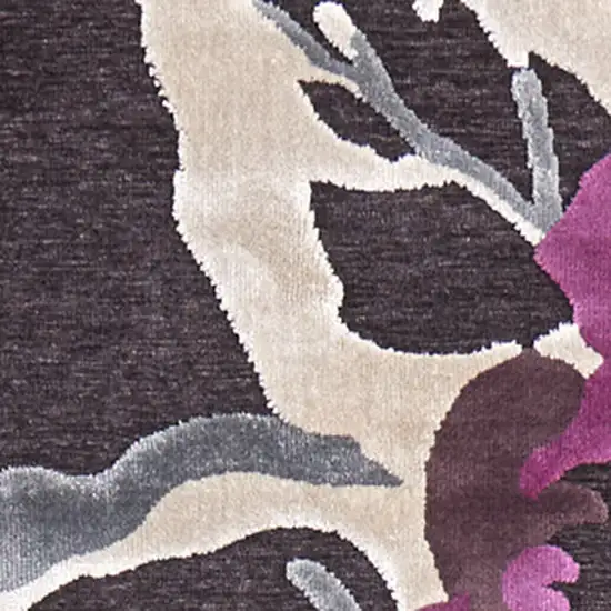 8' Ivory Purple and Taupe Floral Power Loom Runner Rug Photo 7