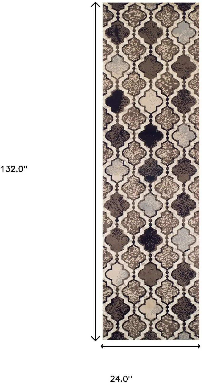 11' Ivory Quatrefoil Power Loom Distressed Runner Rug Photo 6