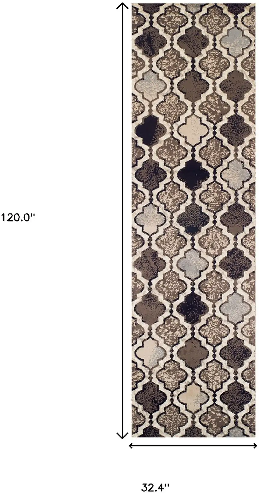 10' Ivory Quatrefoil Power Loom Distressed Stain Resistant Runner Rug Photo 6