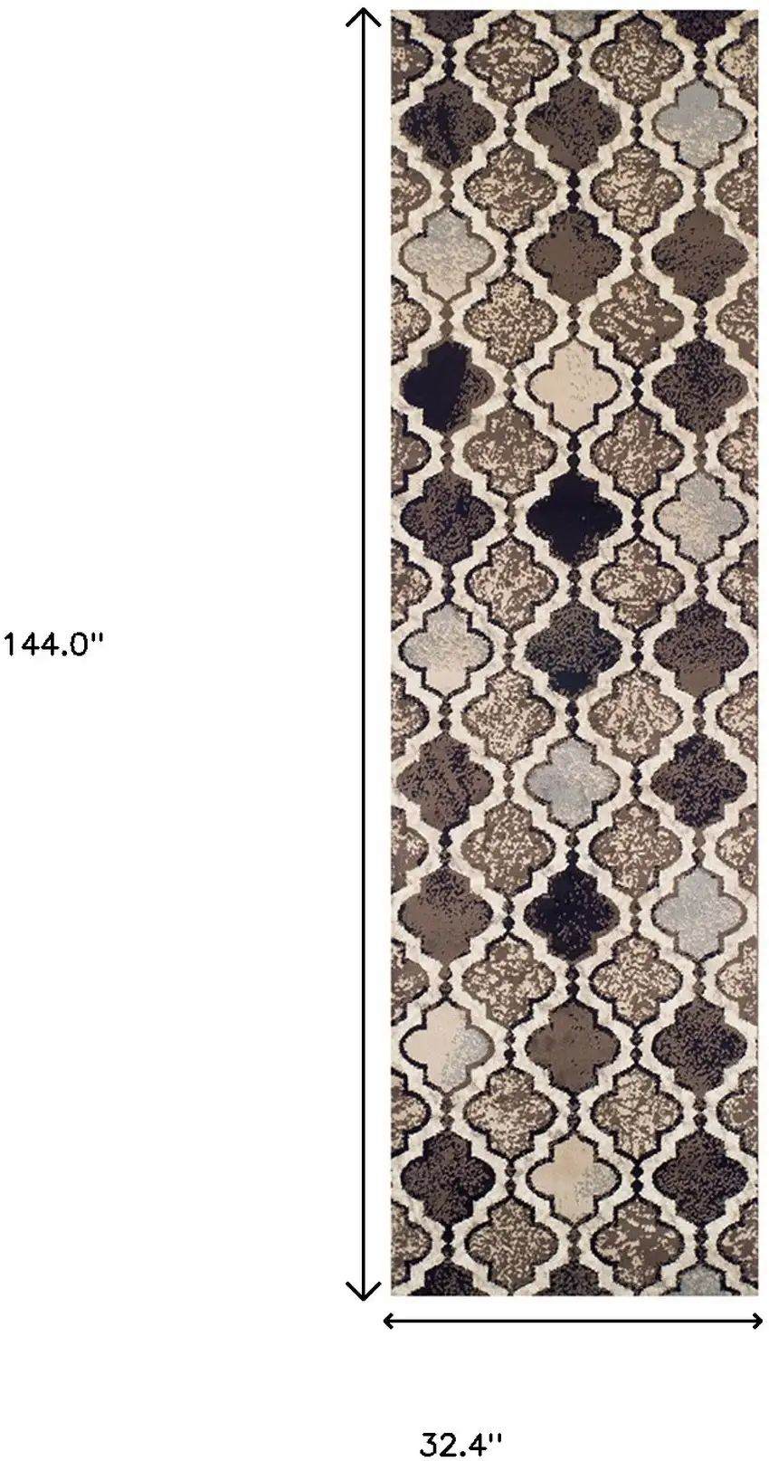 12' Ivory Quatrefoil Power Loom Distressed Stain Resistant Runner Rug Photo 6