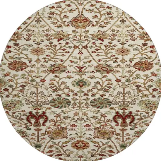 8' Ivory Red And Blue Floral Washable Round Rug With UV Protection Photo 3