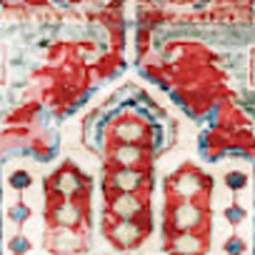 8' Ivory Red And Blue Oriental Distressed Non Skid Runner Rug Photo 8