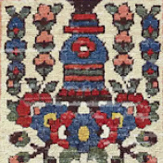 8' Ivory Red And Blue Oriental Distressed Non Skid Runner Rug Photo 8