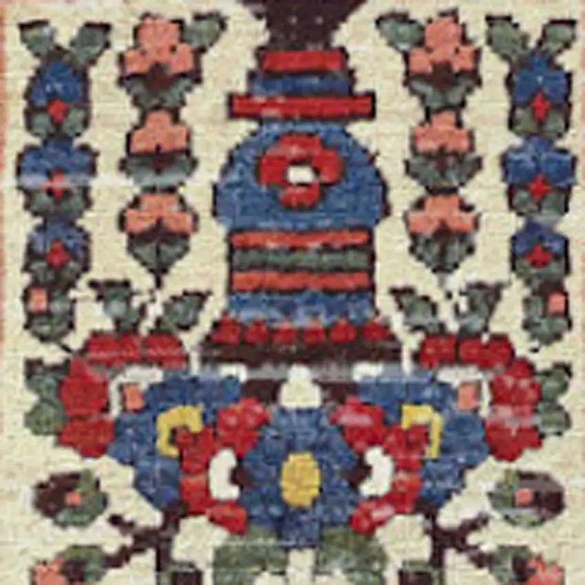 8' Ivory Red And Blue Oriental Distressed Non Skid Runner Rug Photo 8