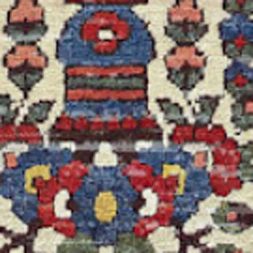 8' Ivory Red And Blue Oriental Distressed Non Skid Runner Rug Photo 7