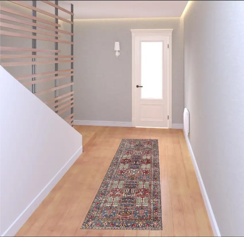 8' Ivory Red And Blue Oriental Distressed Non Skid Runner Rug Photo 1