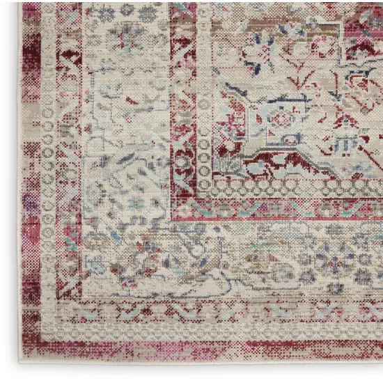 8' Ivory Red And Brown Floral Distressed Runner Rug Photo 5