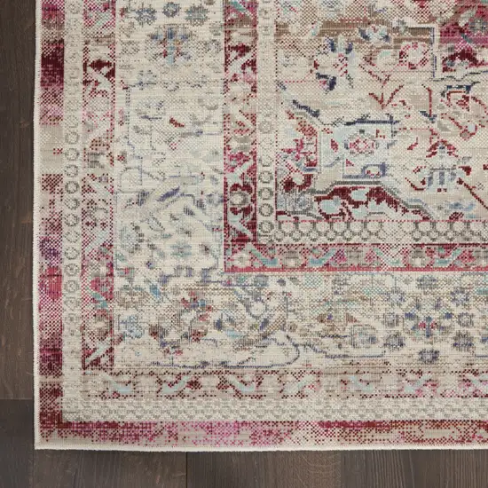 8' Ivory Red And Brown Floral Distressed Runner Rug Photo 7