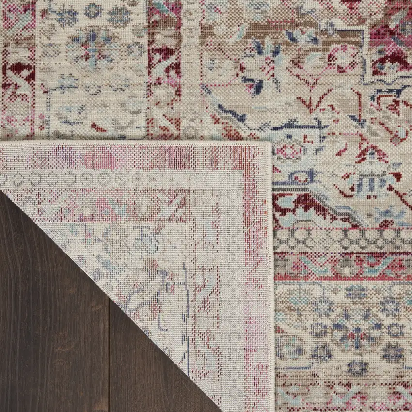 6' Ivory Red And Brown Floral Distressed Runner Rug Photo 6