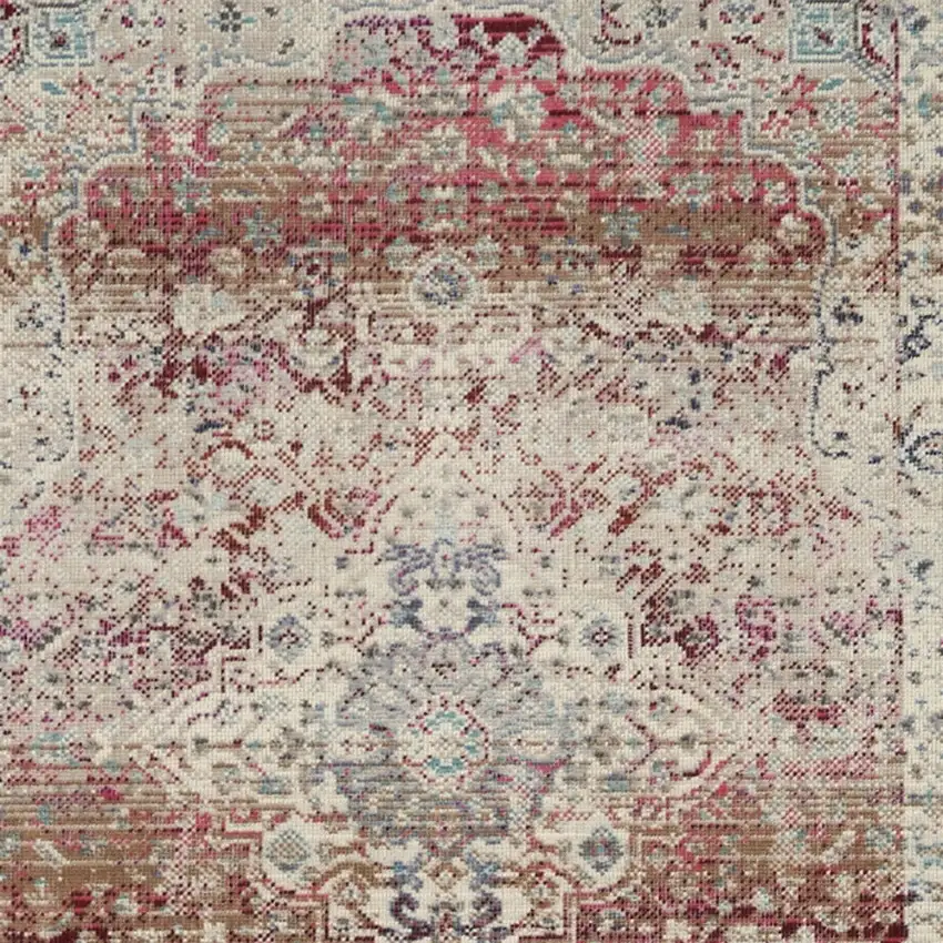 6' Ivory Red And Brown Floral Distressed Runner Rug Photo 8
