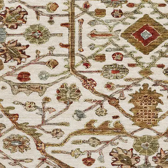 8' Ivory Red And Gold Oriental Washable Round Rug With UV Protection Photo 2