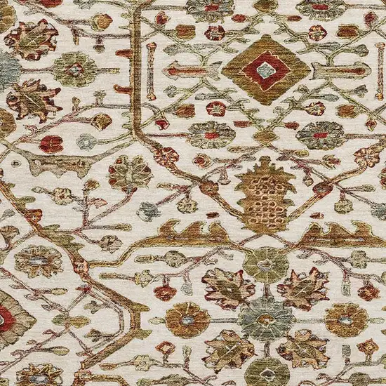 8' Ivory Red And Gold Oriental Washable Round Rug With UV Protection Photo 3