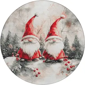 Photo of 8' Ivory Red And Gray Round Botanical Leaves Washable Indoor Outdoor Area Rug