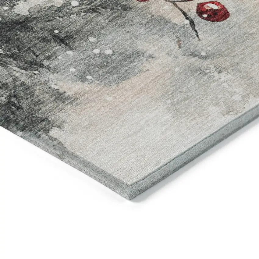 8' Ivory Red And Gray Round Botanical Leaves Washable Indoor Outdoor Area Rug Photo 8