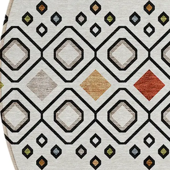 8' Ivory Red And Gray Round Geometric Washable Indoor Outdoor Area Rug Photo 5