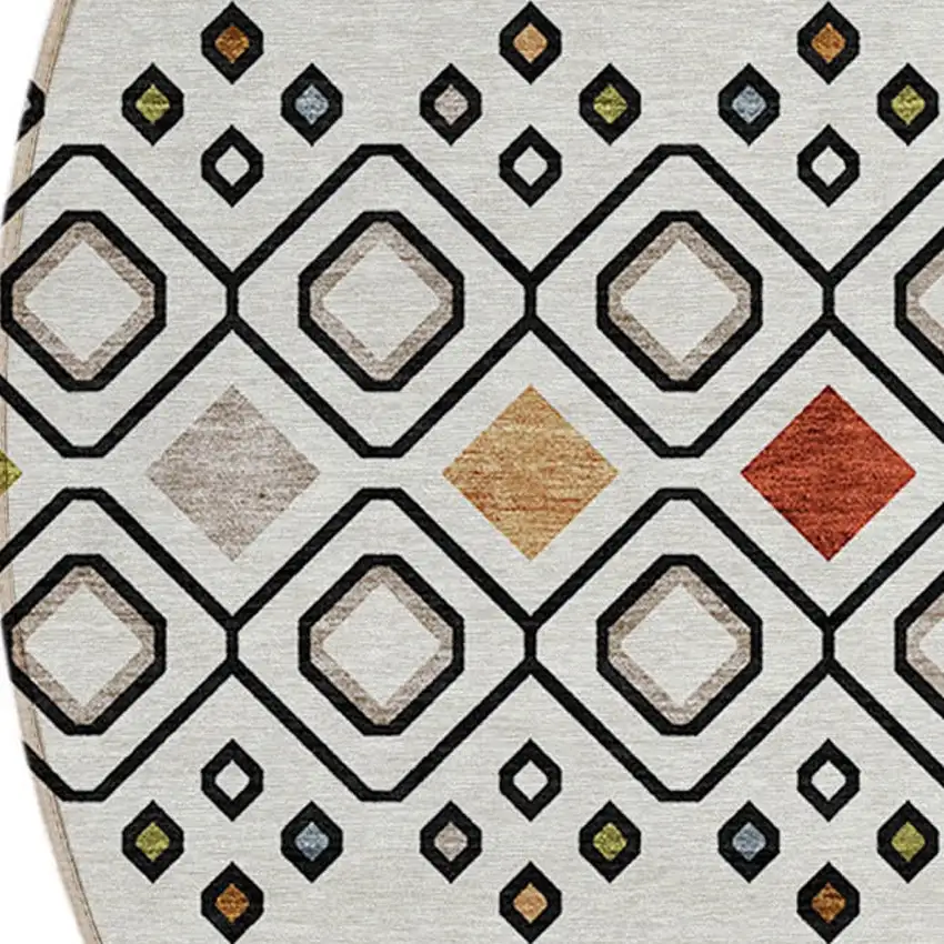 8' Ivory Red And Gray Round Geometric Washable Indoor Outdoor Area Rug Photo 5