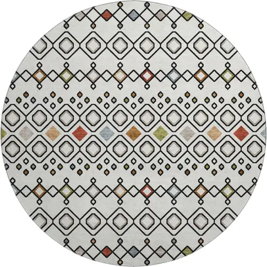 8' Ivory Red And Green Southwestern Washable Round Rug With UV Protection Photo 1
