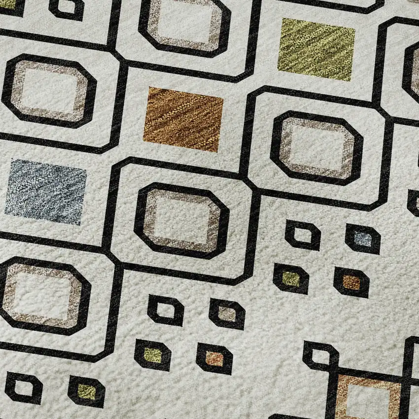 8' Ivory Red And Green Southwestern Washable Round Rug With UV Protection Photo 8