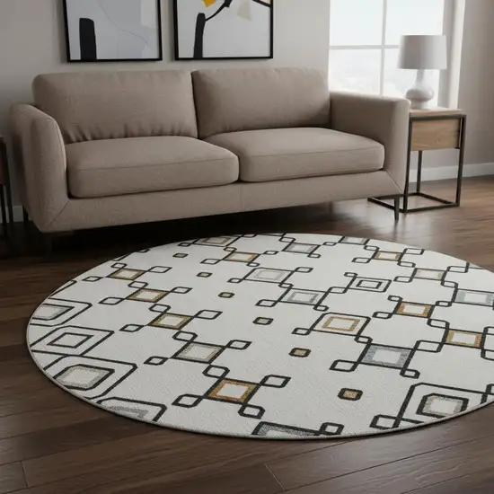 8' Ivory Red And Green Southwestern Washable Round Rug With UV Protection Photo 2