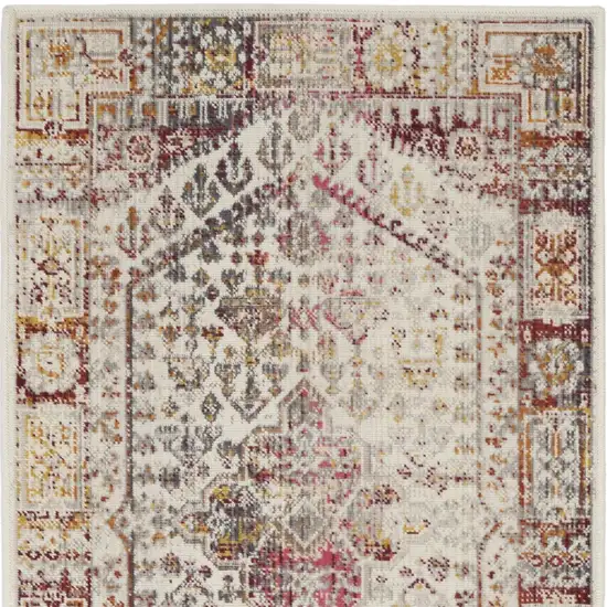8' Ivory Red And Orange Floral Distressed Runner Rug Photo 8