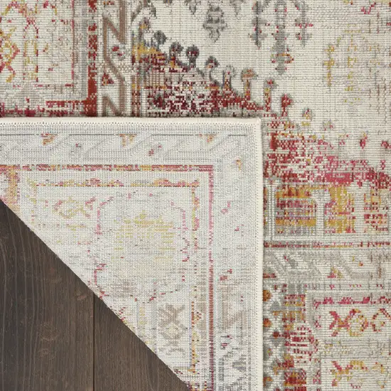 6' Ivory Red And Orange Floral Distressed Runner Rug Photo 3