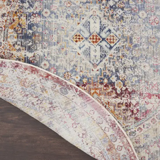 6' Ivory Red And Orange Geometric Distressed Round Rug Photo 9