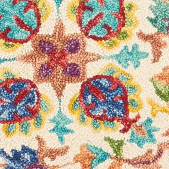 8' Ivory Red And Orange Wool Floral Hand Tufted Round Rug Photo 4