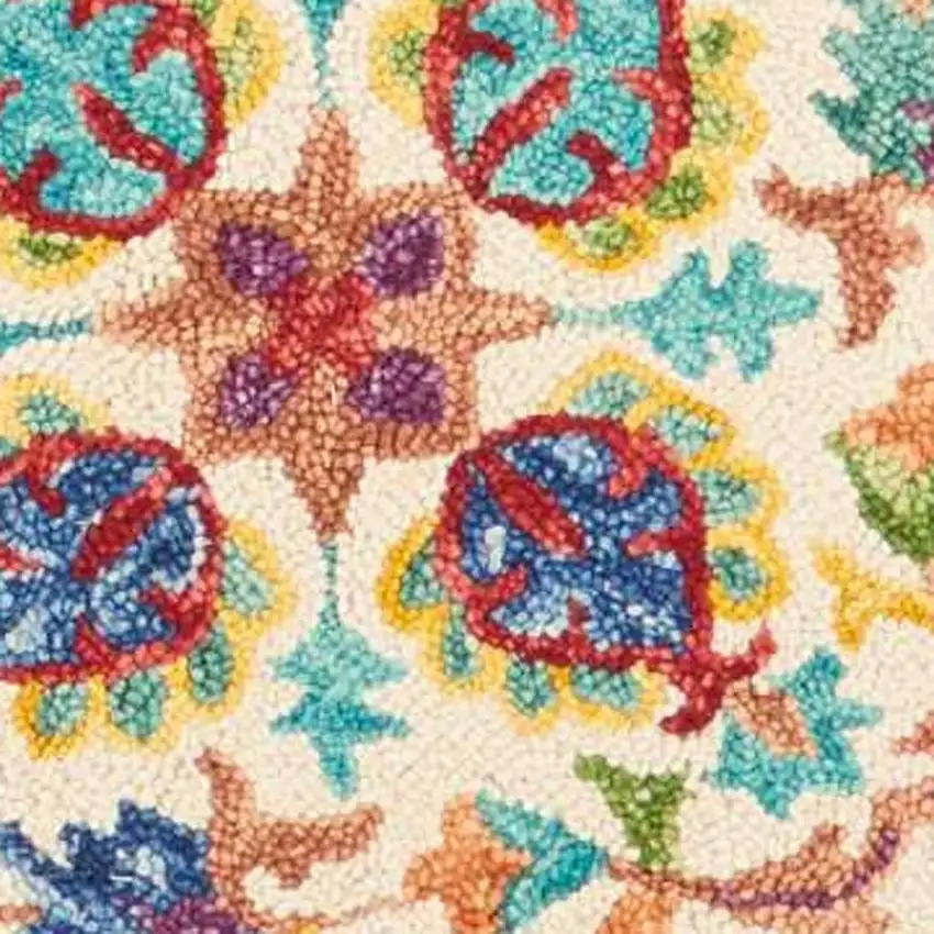 8' Ivory Red And Orange Wool Floral Hand Tufted Round Rug Photo 4