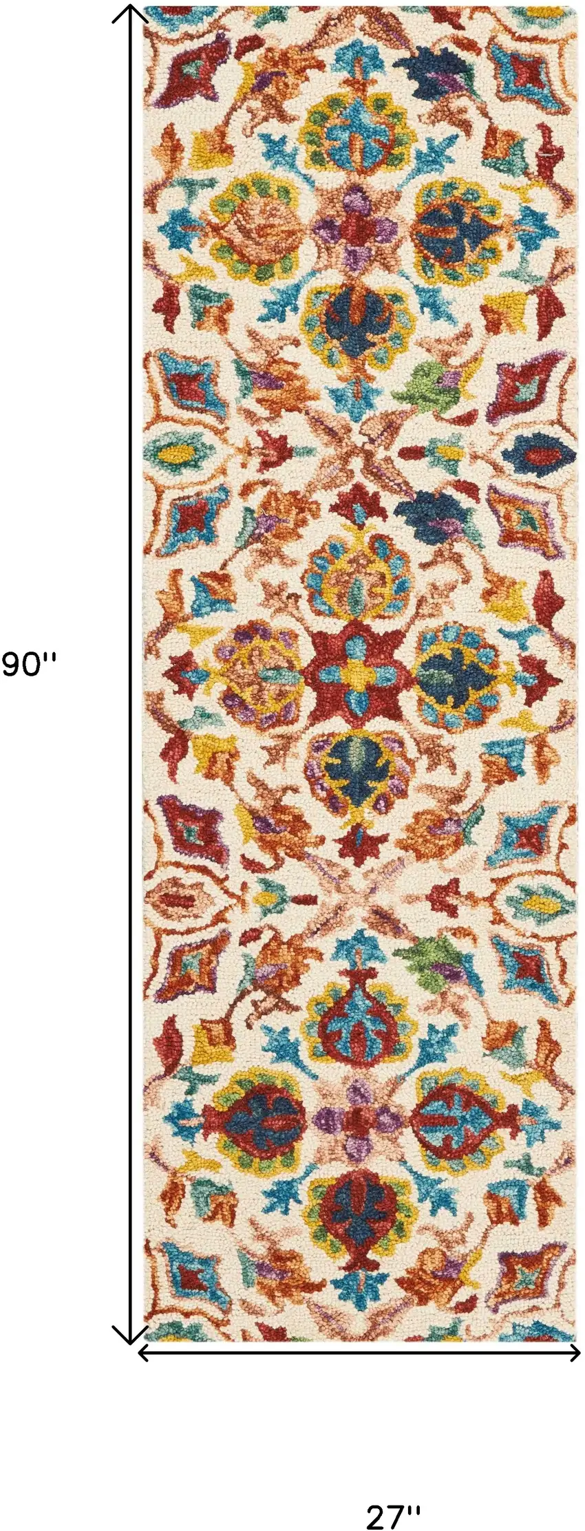 8' Ivory Red And Orange Wool Floral Hand Tufted Runner Rug Photo 3