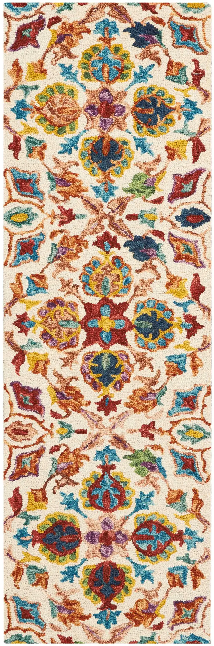 8' Ivory Red And Orange Wool Floral Hand Tufted Runner Rug Photo 2