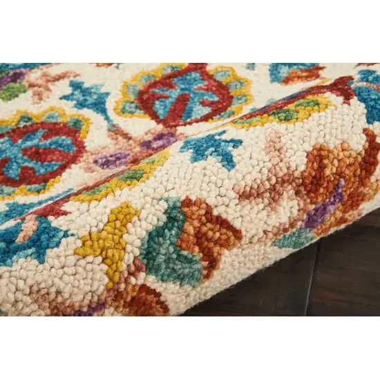 8' Ivory Red And Orange Wool Floral Hand Tufted Runner Rug Photo 7
