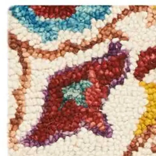 8' Ivory Red And Orange Wool Floral Hand Tufted Runner Rug Photo 6