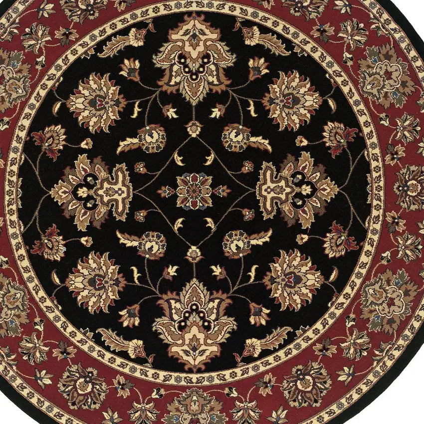 6' Ivory Red and Black Floral Round Rug Photo 4