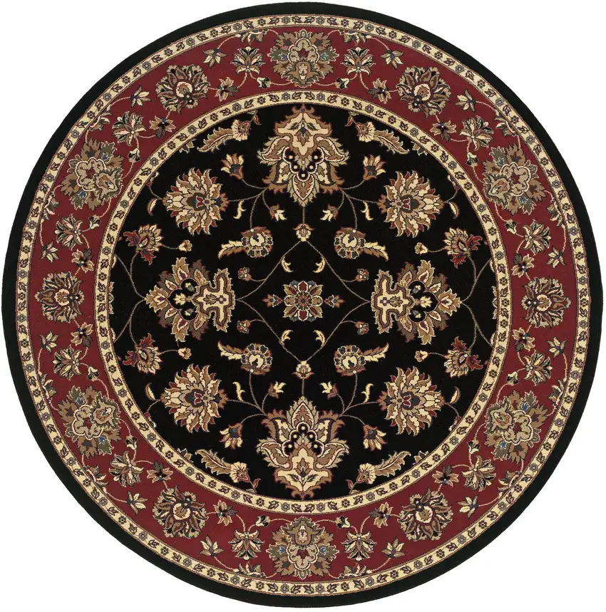 6' Ivory Red and Black Floral Round Rug Photo 5