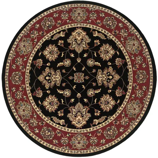 6' Ivory Red and Black Floral Round Rug Photo 2