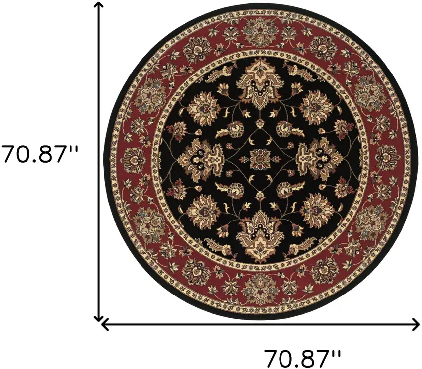 6' Ivory Red and Black Floral Round Rug Photo 3