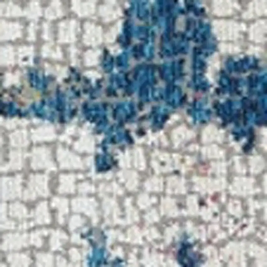 4' Ivory Red and Blue Abstract Distressed Non Skid Round Rug Photo 1