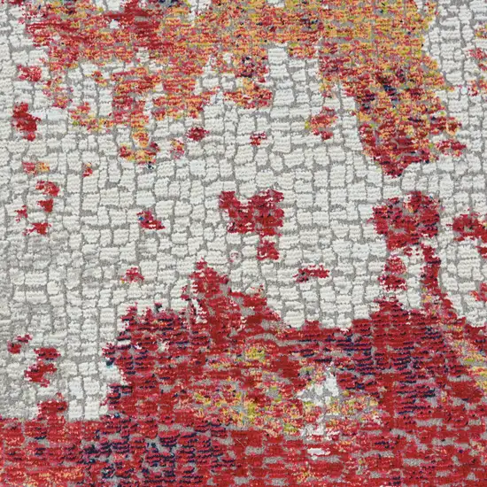 6' Ivory Red and Blue Abstract Distressed Non Skid Round Rug Photo 5