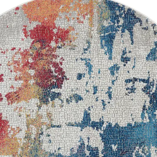 6' Ivory Red and Blue Abstract Distressed Non Skid Round Rug Photo 7