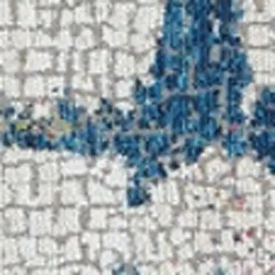 6' Ivory Red and Blue Abstract Distressed Non Skid Round Rug Photo 8