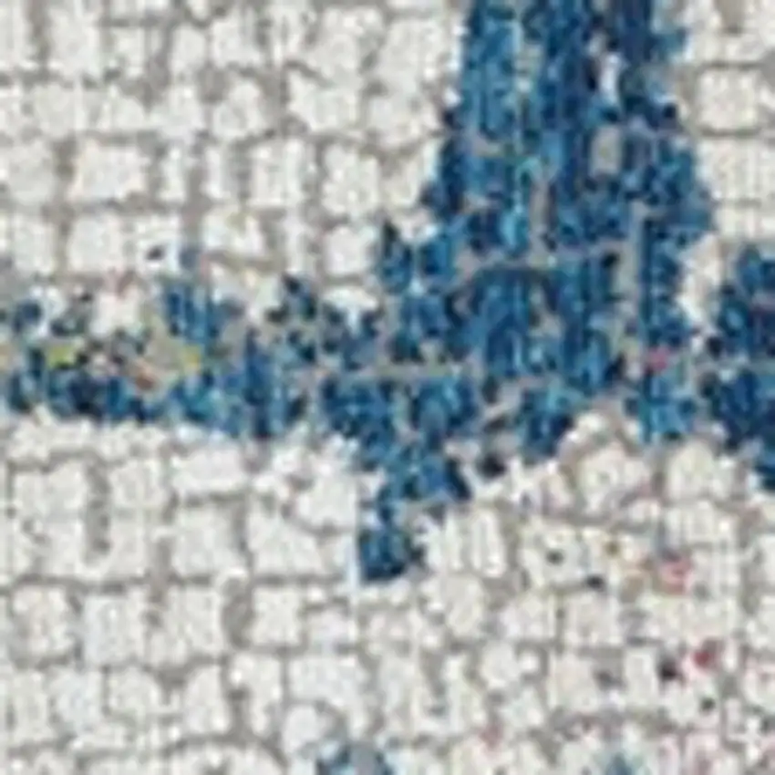 6' Ivory Red and Blue Abstract Distressed Non Skid Round Rug Photo 8